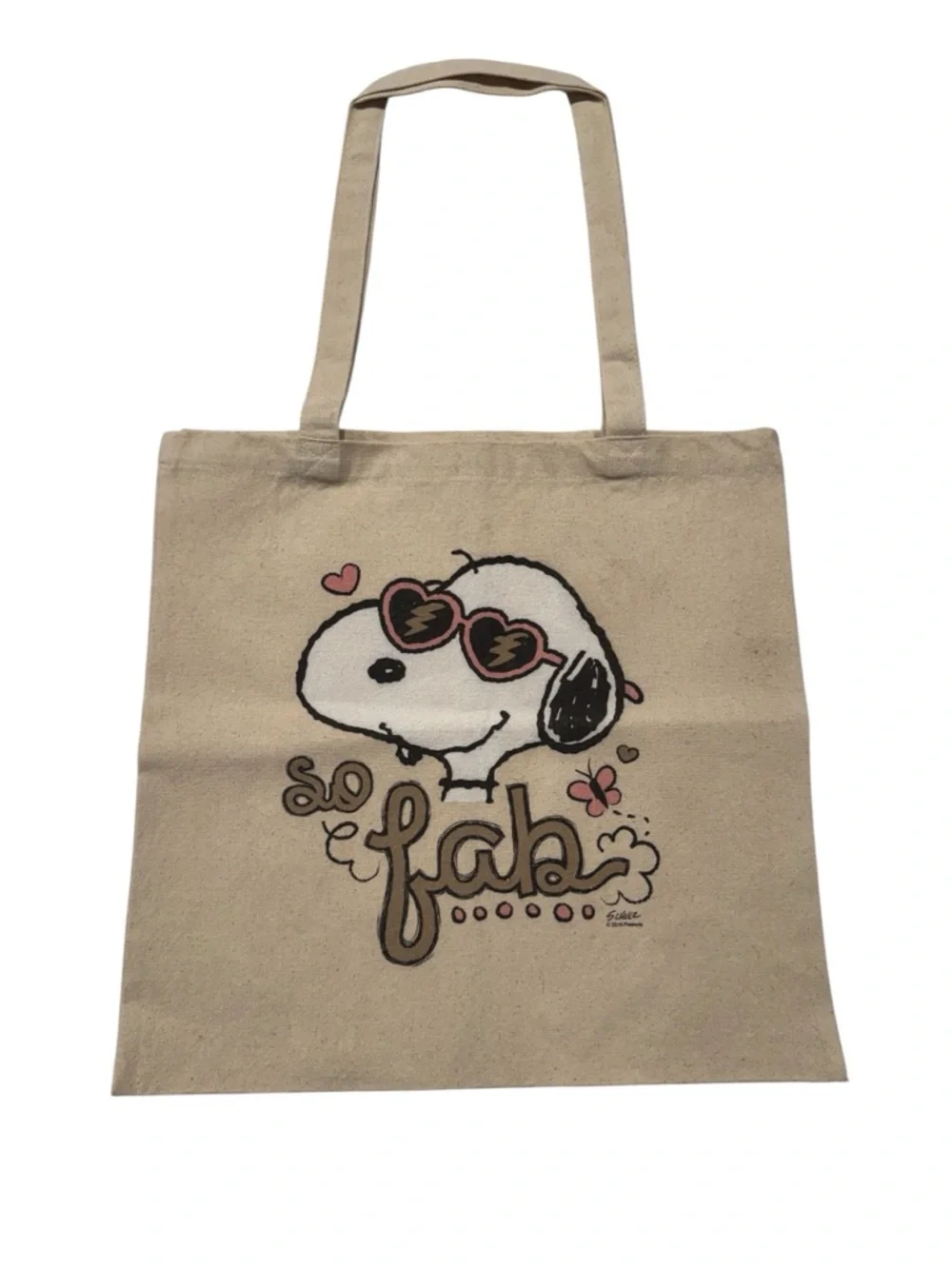 Peanuts Canvas Dog‎ Tote Bag in Beige with Heart Sunglasses Design